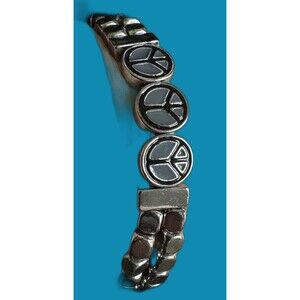 Marlyn Schiff Peace Symbol Silver Tone Chain Bracelet NWOT